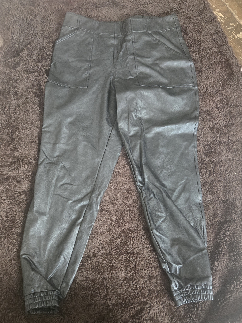 SPANX Black Faux Leather-Look Joggers with Red Tag